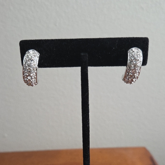 Swarovski Jewelry - Swarovski Silver Pavé Crystal Huggie Earrings